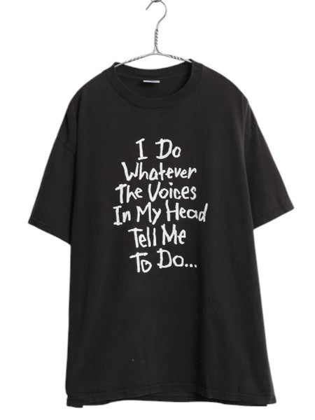 90s ジョーク メッセージ プリント Tシャツ メンズ L オールド グラフィック イラスト ヘビーウェイト カットソー 黒 モノトーン シンプル