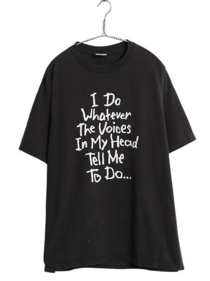 90s ジョーク メッセージ プリント Tシャツ メンズ L オールド グラフィック イラスト ヘビーウェイト カットソー 黒 モノトーン シンプル