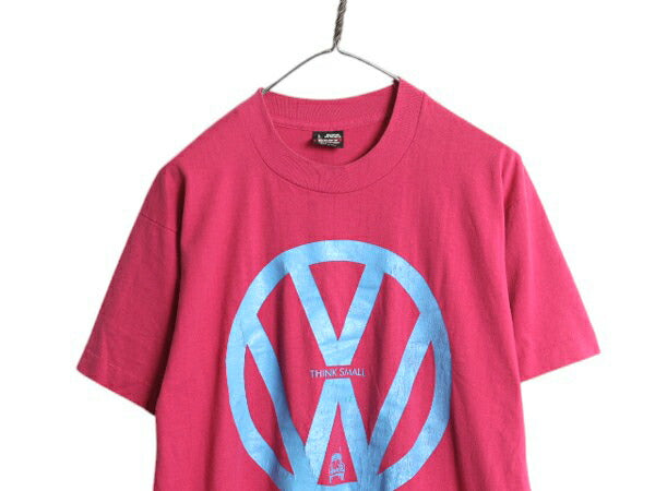 90s USA製 フォルクスワーゲン ロゴ プリント Tシャツ メンズ L / 古着 オールド ビートル VW 旧車 メッセージ シングルステッチ イラスト