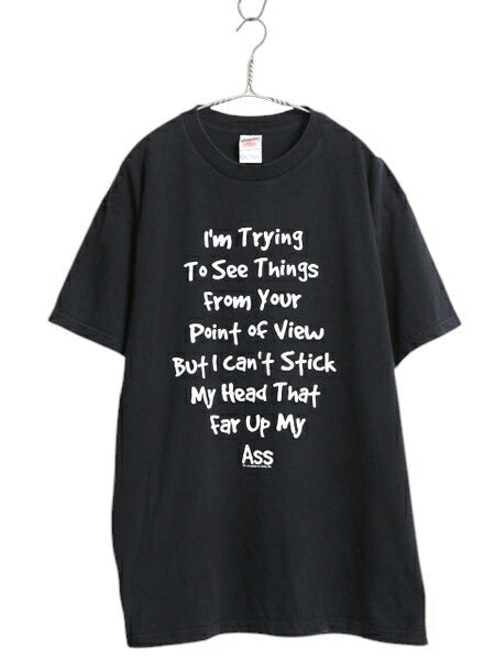00s ジョーク メッセージ プリント Tシャツ メンズ XL オールド 下ネタ エロ グラフィック イラスト ヘビーウェイト ブラック 大きいサイズ