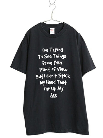 00s ジョーク メッセージ プリント Tシャツ メンズ XL オールド 下ネタ エロ グラフィック イラスト ヘビーウェイト ブラック 大きいサイズ