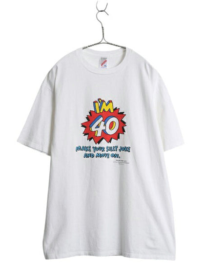 90s USA製 ジョーク メッセージ プリント Tシャツ メンズ XL 古着 オールド グラフィック アート イラスト ヘビーウェイト 白 大きいサイズ