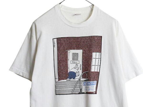 90s USA製 ジョーク キャラクター イラスト プリント 半袖 Tシャツ メンズ XL / 古着 オールド アート シングルステッチ ヘビーウェイト 白