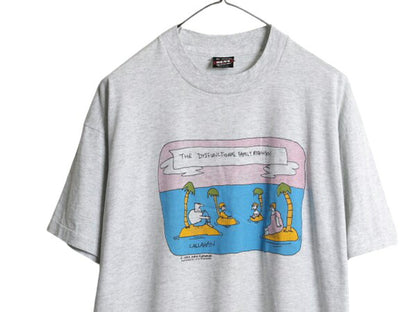 90s USA製 ジョーク アート イラスト プリント 半袖 Tシャツ メンズ XL / 古着 オールド シングルステッチ キャラクター 灰 グラフィック