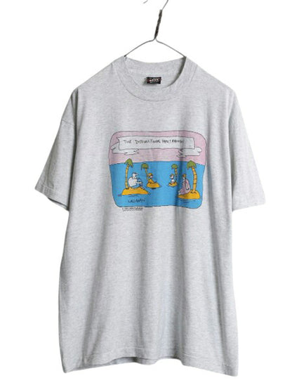 90s USA製 ジョーク アート イラスト プリント 半袖 Tシャツ メンズ XL / 古着 オールド シングルステッチ キャラクター 灰 グラフィック