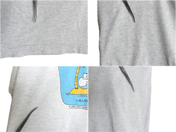 90s USA製 ジョーク アート イラスト プリント 半袖 Tシャツ メンズ XL / 古着 オールド シングルステッチ キャラクター 灰 グラフィック