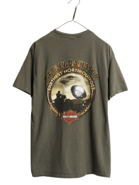 ハーレー ダビットソン 両面 プリント Tシャツ メンズ M 程 / オフィシャル ヘビーウェイト バイク スカル イーグル イラスト グラフィック