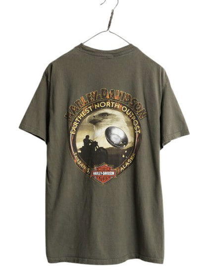 ハーレー ダビットソン 両面 プリント Tシャツ メンズ M 程 / オフィシャル ヘビーウェイト バイク スカル イーグル イラスト グラフィック