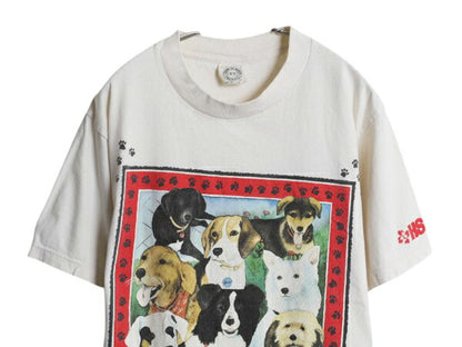 90s USA製 ドッグ イラスト 両面 プリント Tシャツ メンズ レディース M 古着 オールド アニマル アート ヘビーウェイト メッセージ 企業物
