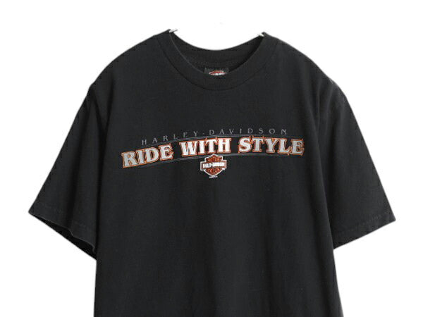 USA製 ハーレー ダビットソン 両面 プリント Tシャツ メンズ L 古着 オフィシャル バイク グラフィック ヘビーウェイト イラスト ブラック