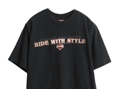USA製 ハーレー ダビットソン 両面 プリント Tシャツ メンズ L 古着 オフィシャル バイク グラフィック ヘビーウェイト イラスト ブラック