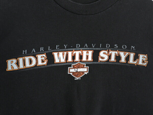 USA製 ハーレー ダビットソン 両面 プリント Tシャツ メンズ L 古着 オフィシャル バイク グラフィック ヘビーウェイト イラスト ブラック