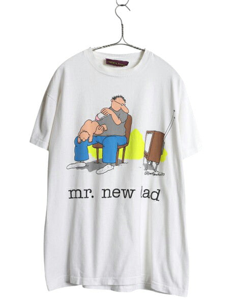 80s USA製 ジョーク キャラクター イラスト プリント Tシャツ メンズ L ヴィンテージ メッセージ アート グラフィック シングルステッチ 白