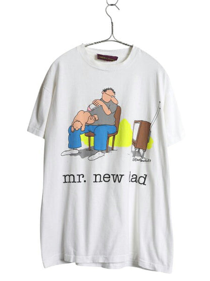 80s USA製 ジョーク キャラクター イラスト プリント Tシャツ メンズ L ヴィンテージ メッセージ アート グラフィック シングルステッチ 白