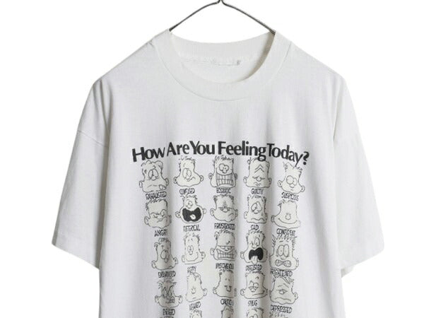 90s キャラクター アート イラスト プリント Tシャツ メンズ XL 程 オールド グラフィック メッセージ シングルステッチ ヘビーウェイト 白