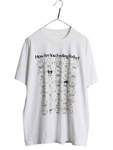 90s キャラクター アート イラスト プリント Tシャツ メンズ XL 程 オールド グラフィック メッセージ シングルステッチ ヘビーウェイト 白