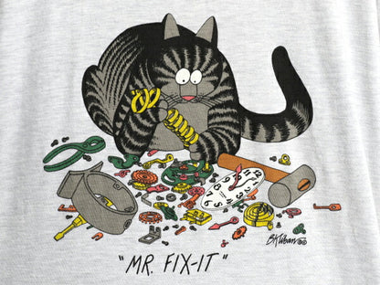 90s USA製 クリバンキャット イラスト 両面 プリント Tシャツ メンズ XL / オールド ネコ キャラクター シングルステッチ 灰 大きいサイズ