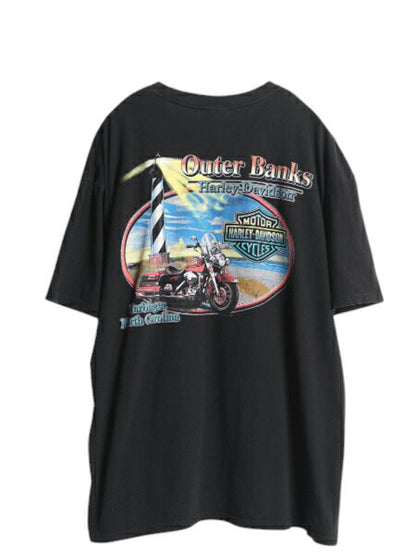ハーレー ダビットソン 両面 プリント Tシャツ メンズ XL / オフィシャル ヘビーウェイト バイク グラフィック 大きいサイズ 黒 カットソー