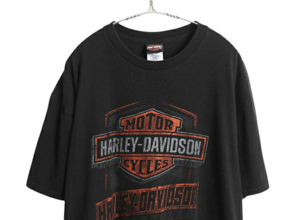 ハーレー ダビットソン 両面 プリント Tシャツ メンズ XL / オフィシャル ヘビーウェイト バイク グラフィック 大きいサイズ 黒 カットソー