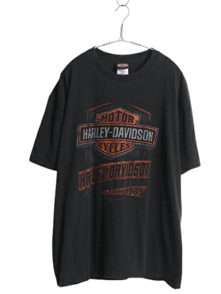 ハーレー ダビットソン 両面 プリント Tシャツ メンズ XL / オフィシャル ヘビーウェイト バイク グラフィック 大きいサイズ 黒 カットソー