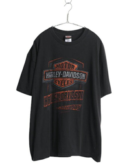 ハーレー ダビットソン 両面 プリント Tシャツ メンズ XL / オフィシャル ヘビーウェイト バイク グラフィック 大きいサイズ 黒 カットソー