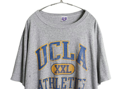 90s 3段 カレッジ プリント Tシャツ メンズ XXL 古着 オールド UCLA ヘビーウェイト シングルステッチ カットソー 大きいサイズ 2XL グレー