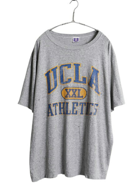 90s 3段 カレッジ プリント Tシャツ メンズ XXL 古着 オールド UCLA ヘビーウェイト シングルステッチ カットソー 大きいサイズ 2XL グレー