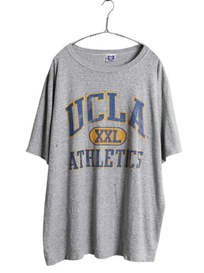 90s 3段 カレッジ プリント Tシャツ メンズ XXL 古着 オールド UCLA ヘビーウェイト シングルステッチ カットソー 大きいサイズ 2XL グレー