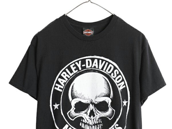 ハーレー ダビットソン スカル イラスト プリント Tシャツ メンズ M オフィシャル バイク ロゴ グラフィック ヘビーウェイト 黒 モノトーン