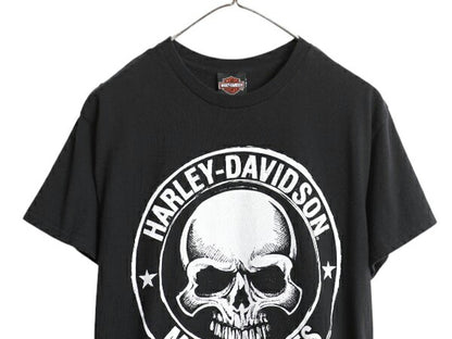 ハーレー ダビットソン スカル イラスト プリント Tシャツ メンズ M オフィシャル バイク ロゴ グラフィック ヘビーウェイト 黒 モノトーン
