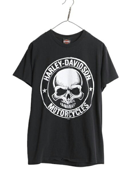 ハーレー ダビットソン スカル イラスト プリント Tシャツ メンズ M オフィシャル バイク ロゴ グラフィック ヘビーウェイト 黒 モノトーン