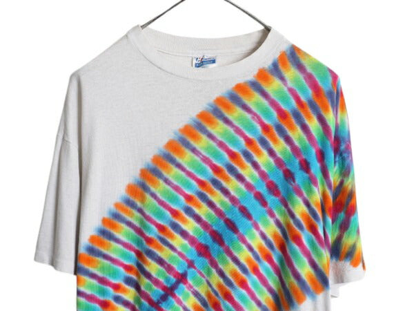 80s USA製 タイダイ 半袖 Tシャツ メンズ レディース XXL 小さめ L 程 ヴィンテージ 一点物 総柄 ゆったり カラフル マルチカラー トップス
