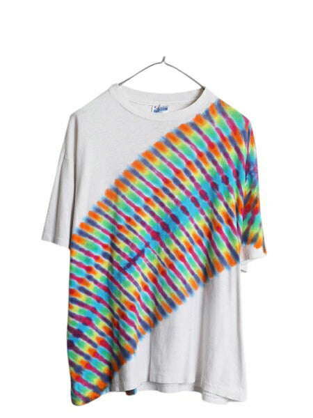 80s USA製 タイダイ 半袖 Tシャツ メンズ レディース XXL 小さめ L 程 ヴィンテージ 一点物 総柄 ゆったり カラフル マルチカラー トップス
