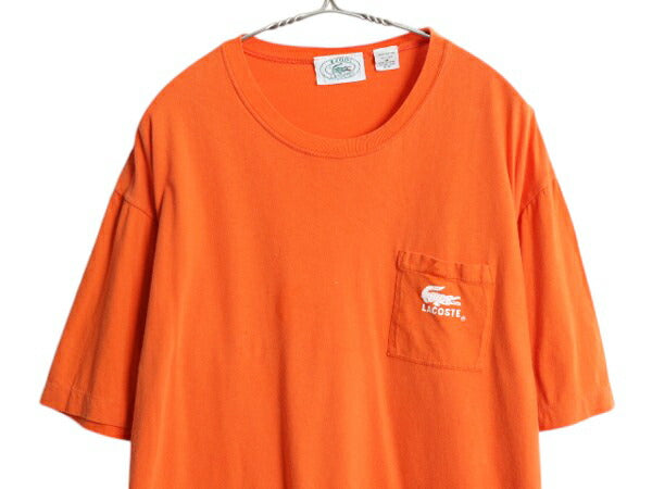 80s 90s ラコステ ポケット付き 半袖 Tシャツ メンズ レディース M オールド ヴィンテージ ワンポイント シングルステッチ オレンジ ポケT