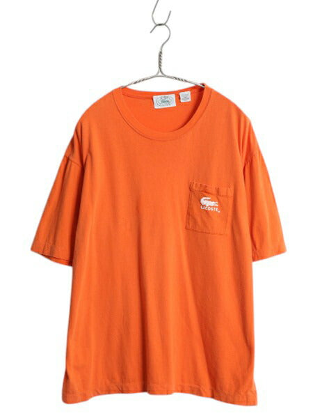 80s 90s ラコステ ポケット付き 半袖 Tシャツ メンズ レディース M オールド ヴィンテージ ワンポイント シングルステッチ オレンジ ポケT