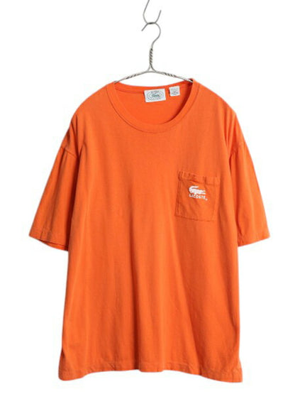 80s 90s ラコステ ポケット付き 半袖 Tシャツ メンズ レディース M オールド ヴィンテージ ワンポイント シングルステッチ オレンジ ポケT