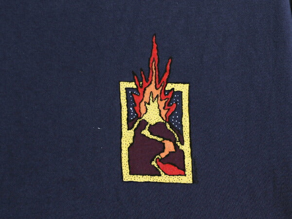 90s USA製 アート イラスト 両面 プリント Tシャツ メンズ L 古着 オールド グラフィック ヘビーウェイト Crazy Shirt シングルステッチ 紺