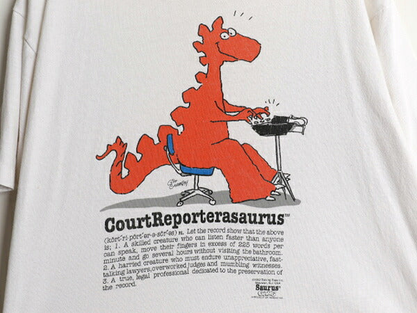 90s USA製 恐竜 キャラクター イラスト プリント Tシャツ メンズ L / オールド アニマル グラフィック シングルステッチ 白 ヘビーウェイト