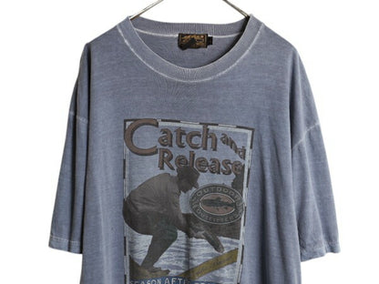 90s エディーバウアー フィッシング イラスト プリント Tシャツ メンズ XL / アウトドア アート グラフィック ヘビーウェイト 大きいサイズ
