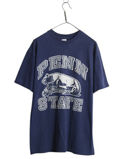 80s USA製 チャンピオン 3段 カレッジ プリント Tシャツ メンズ XL ヴィンテージ アニマル キャラクター 大きいサイズ シングルステッチ 紺