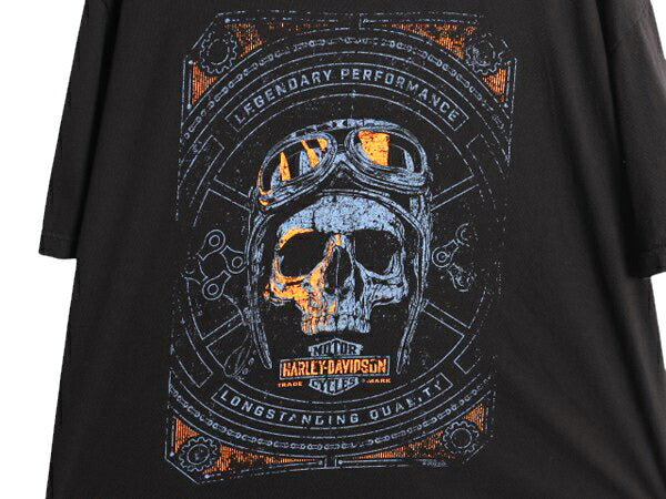 USA製 ハーレー ダビッドソン スカル プリント Tシャツ メンズ XXL / 古着 オフィシャル バイク イラスト カットソー 黒 大きいサイズ 2XL