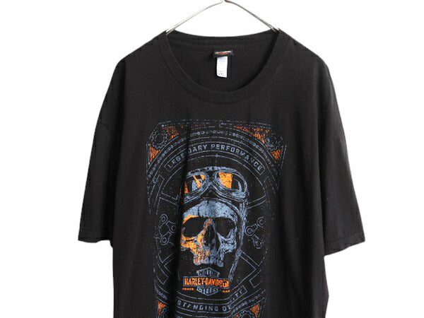 USA製 ハーレー ダビッドソン スカル プリント Tシャツ メンズ XXL / 古着 オフィシャル バイク イラスト カットソー 黒 大きいサイズ 2XL