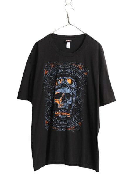 USA製 ハーレー ダビッドソン スカル プリント Tシャツ メンズ XXL / 古着 オフィシャル バイク イラスト カットソー 黒 大きいサイズ 2XL