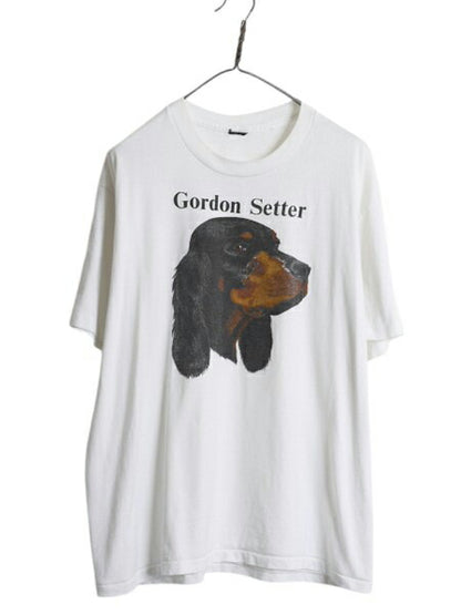 90s ドッグ アート イラスト プリント Tシャツ メンズ L 程/ 古着 オールド アニマル 犬 キャラクター グラフィック シングルステッチ 白