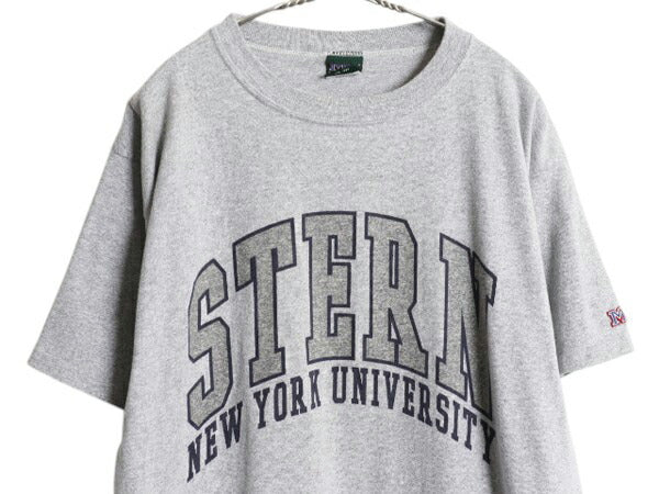 90s USA製 2段 カレッジ プリント Tシャツ メンズ L / 古着 オールド ヘビーウェイト シングルステッチ カットソー 霜降り グレー シンプル