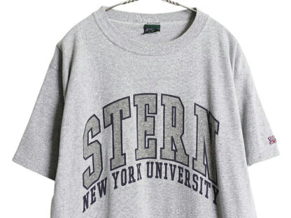 90s USA製 2段 カレッジ プリント Tシャツ メンズ L / 古着 オールド ヘビーウェイト シングルステッチ カットソー 霜降り グレー シンプル