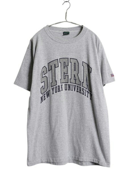 90s USA製 2段 カレッジ プリント Tシャツ メンズ L / 古着 オールド ヘビーウェイト シングルステッチ カットソー 霜降り グレー シンプル