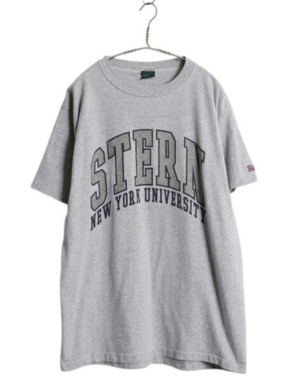 90s USA製 2段 カレッジ プリント Tシャツ メンズ L / 古着 オールド ヘビーウェイト シングルステッチ カットソー 霜降り グレー シンプル