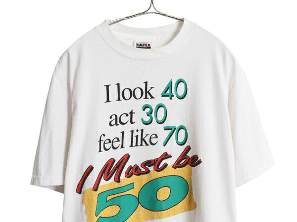 90s ジョーク メッセージ プリント Tシャツ メンズ L / 古着 オールド グラフィック アート イラスト ヘビーウェイト カットソー ホワイト
