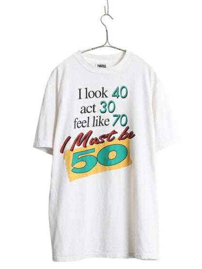 90s ジョーク メッセージ プリント Tシャツ メンズ L / 古着 オールド グラフィック アート イラスト ヘビーウェイト カットソー ホワイト